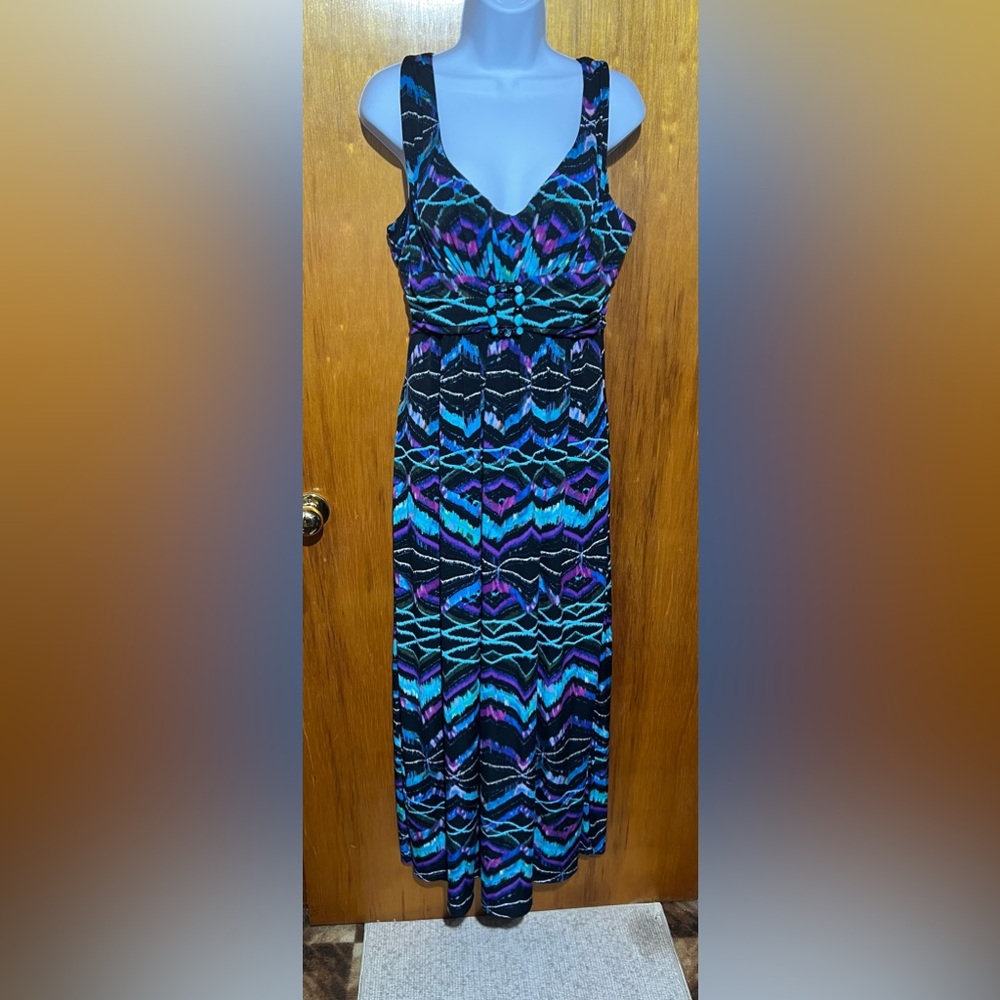 Bisou Bisou Colorful Sleeveless Maxi Dress Like New Size 12 Petite